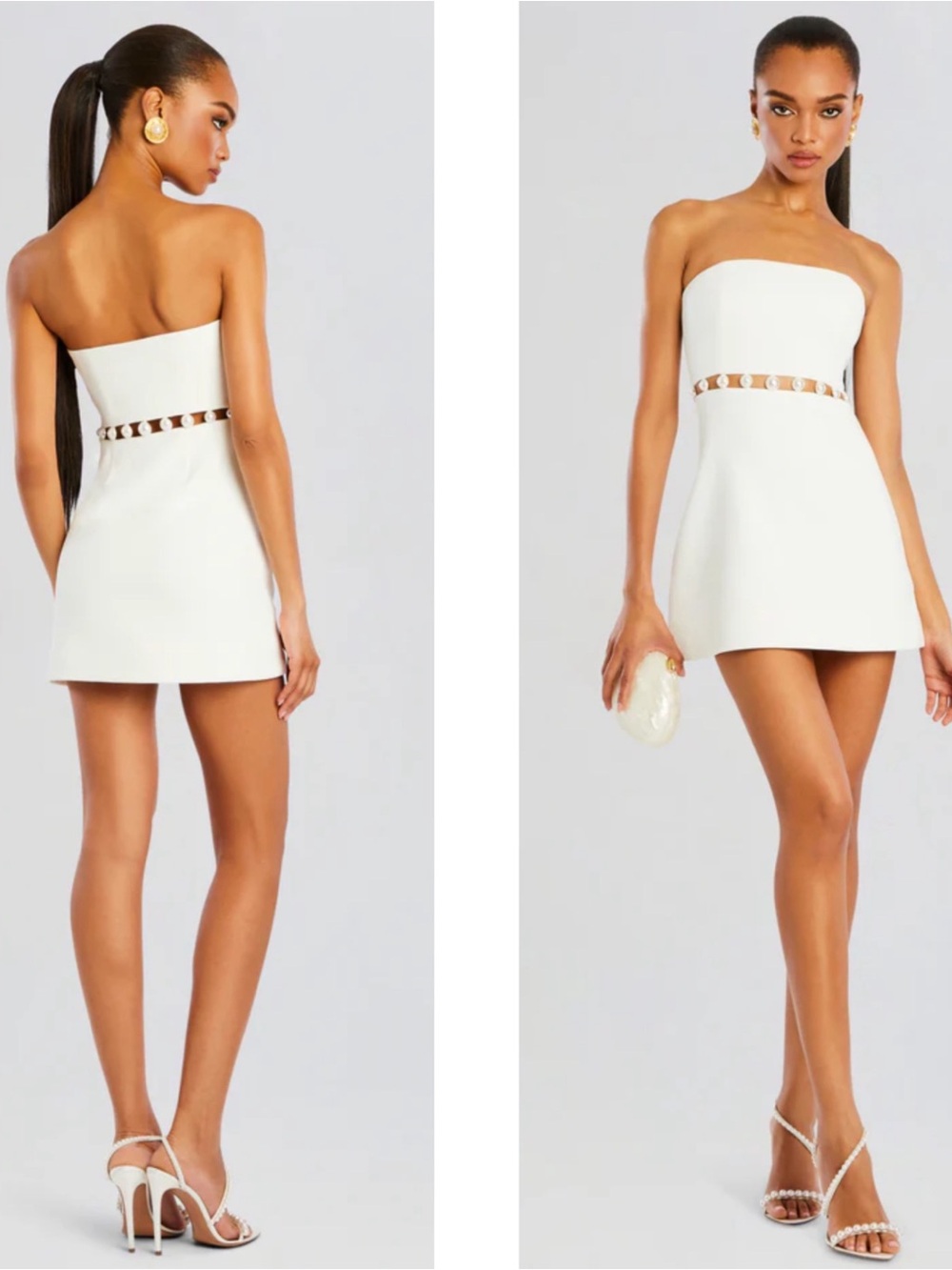 RETROFETE Katie Strapless Pearl Embellished Cutout White Mini Dress Size XS